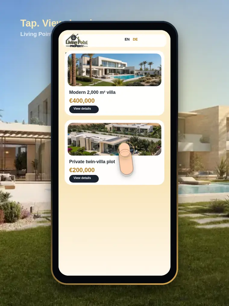 Living Point Property mobile website preview with property cards